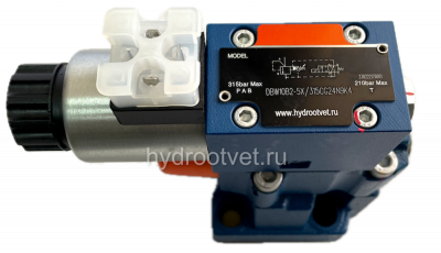 DBW10A2-5X/315CW220-50N9K4 - Предохранительный клапан Ду10 с давлением настройки до 315 бар, управление - X и Y - внутренние с разгрузкой A = закрыт с электроуправлением W220